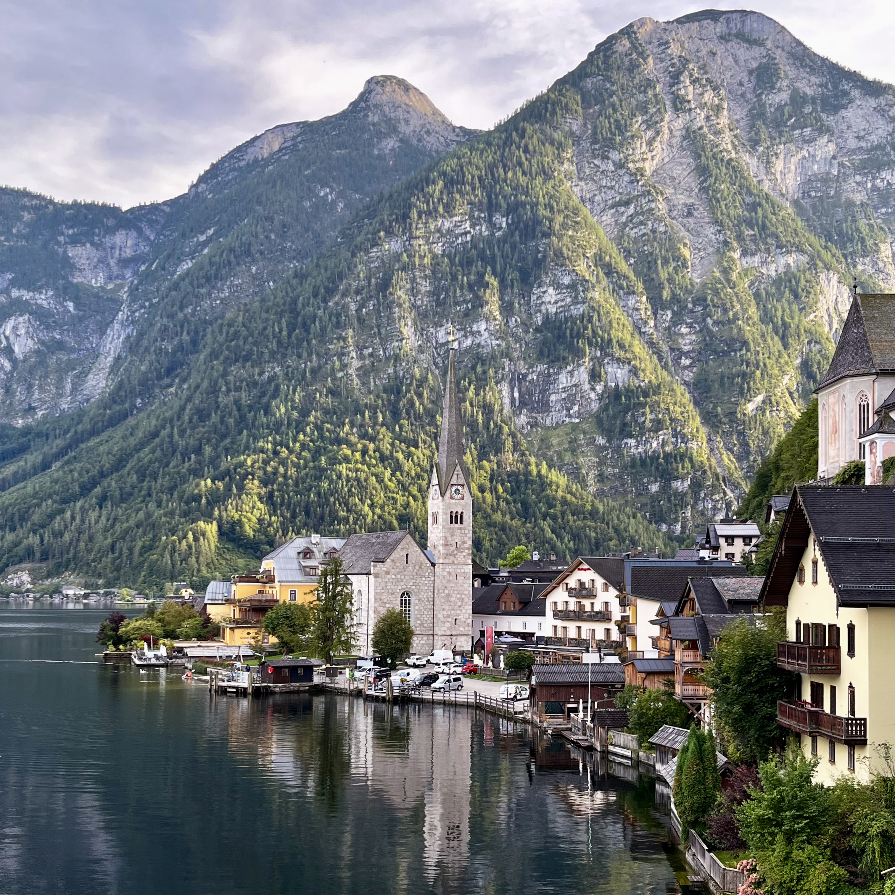 Famous lake which surrounded by mountains, Hallstatt. 