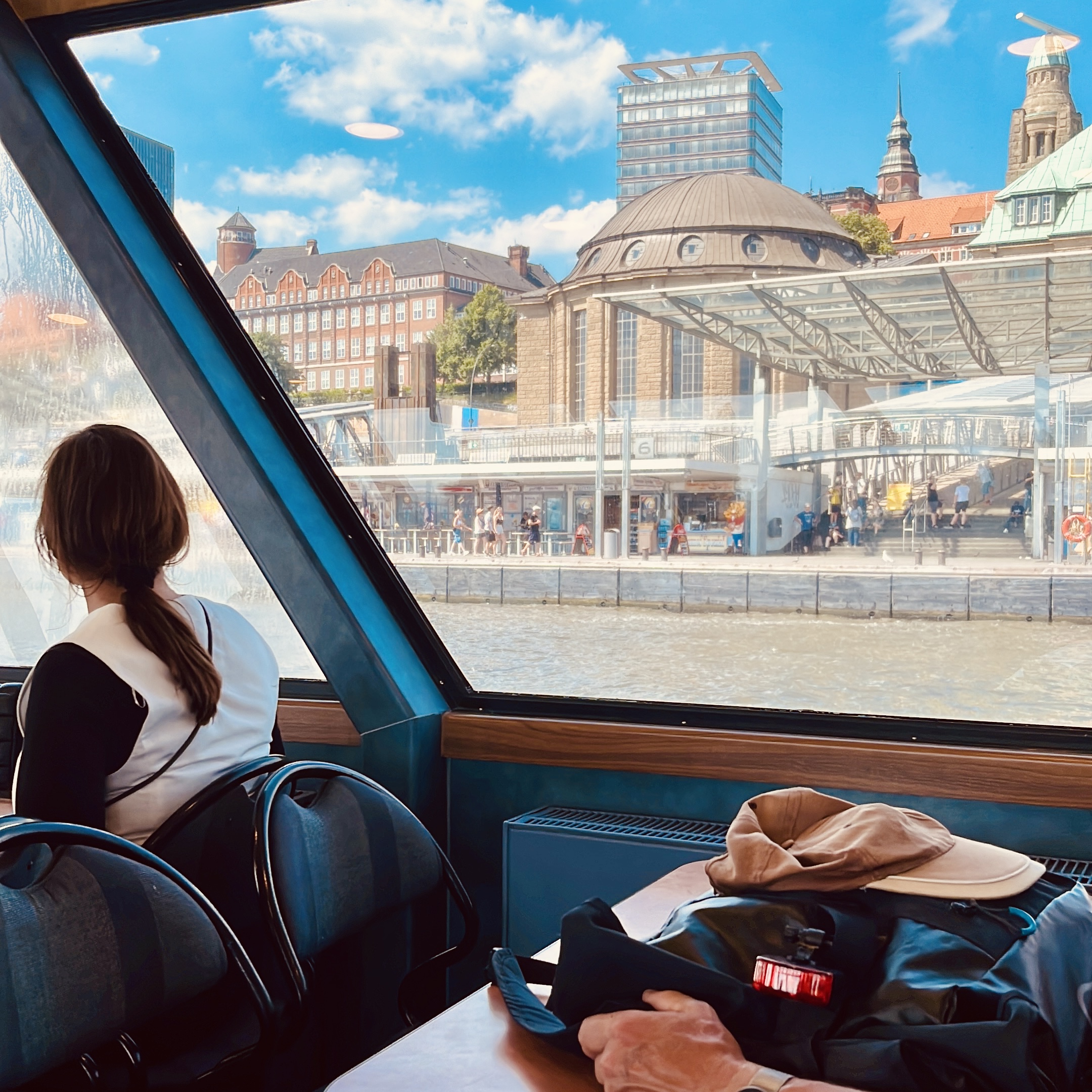 Enjoying the Hamburg view from inside of the ferry.